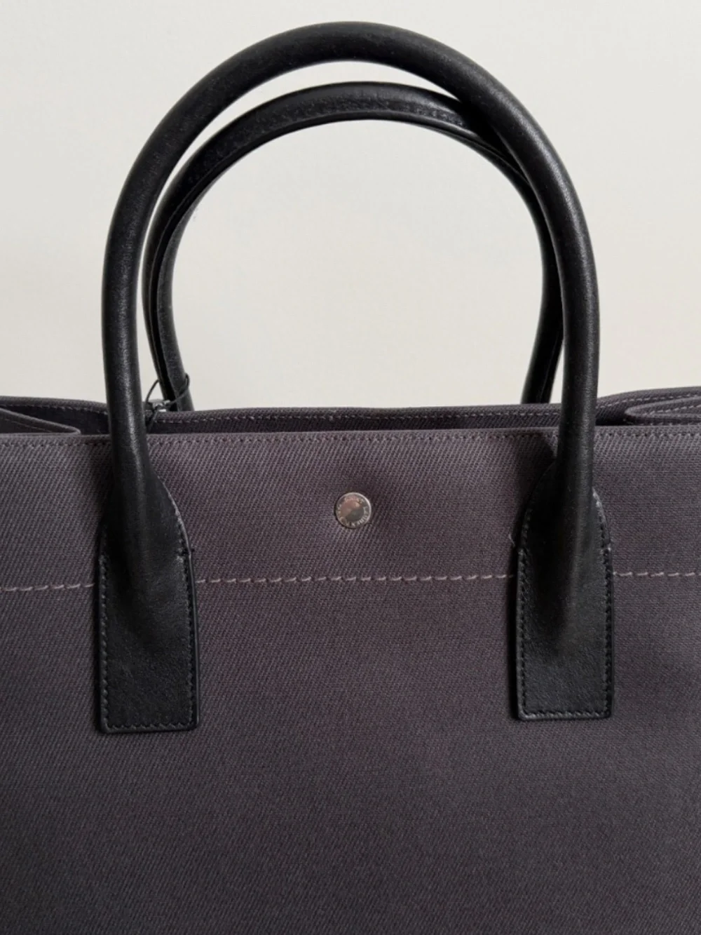 Saint Laurent YSL Rive Gauche Gray Canvas Logo Black Leather Tote Bag - Picture 13 of 16